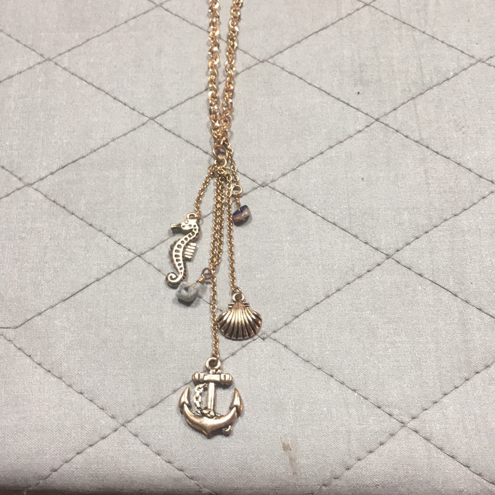 Long Chain Ocean & Stone Dangle Necklace 🌊